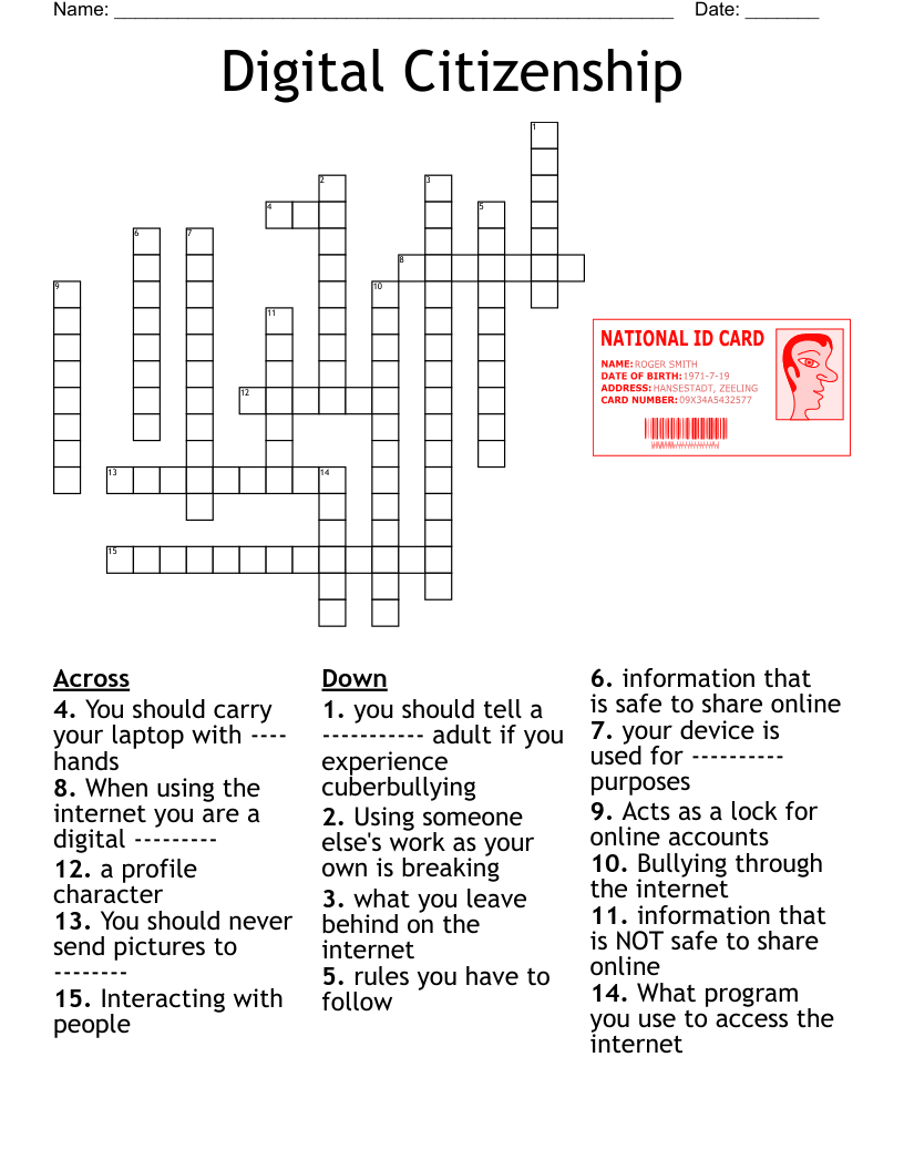 Digital Citizenship Crossword