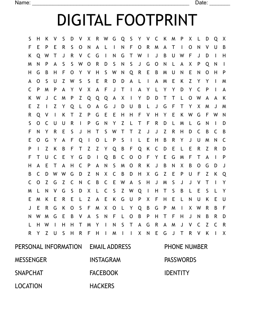 DIGITAL FOOTPRINT Word Search