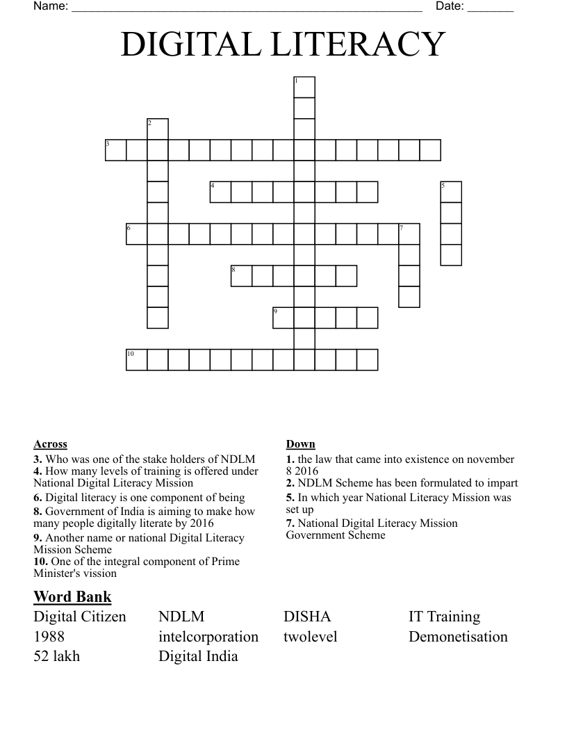 DIGITAL LITERACY Crossword