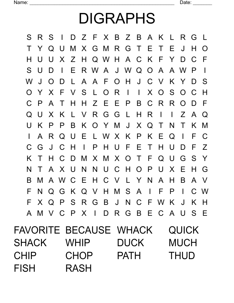 DIGRAPHS Word Search