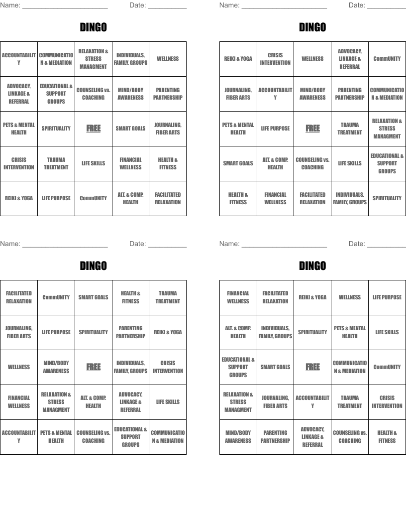 DINGO Bingo Cards