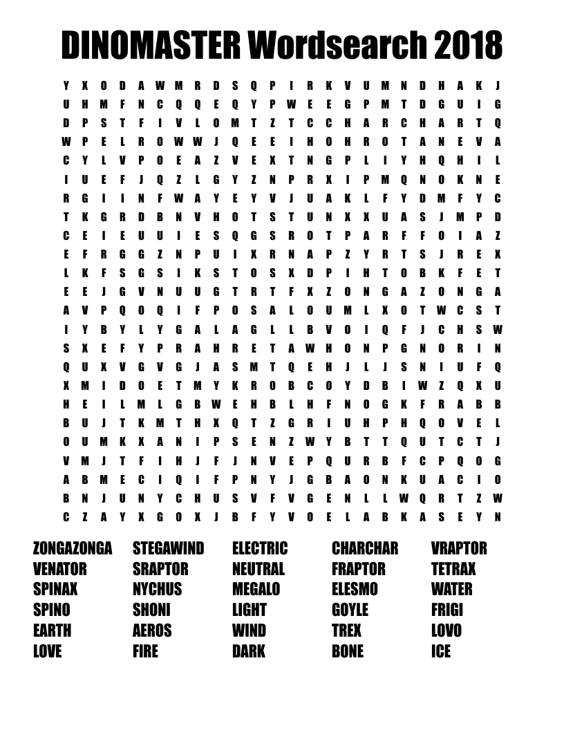 DINOMASTER Wordsearch 2018