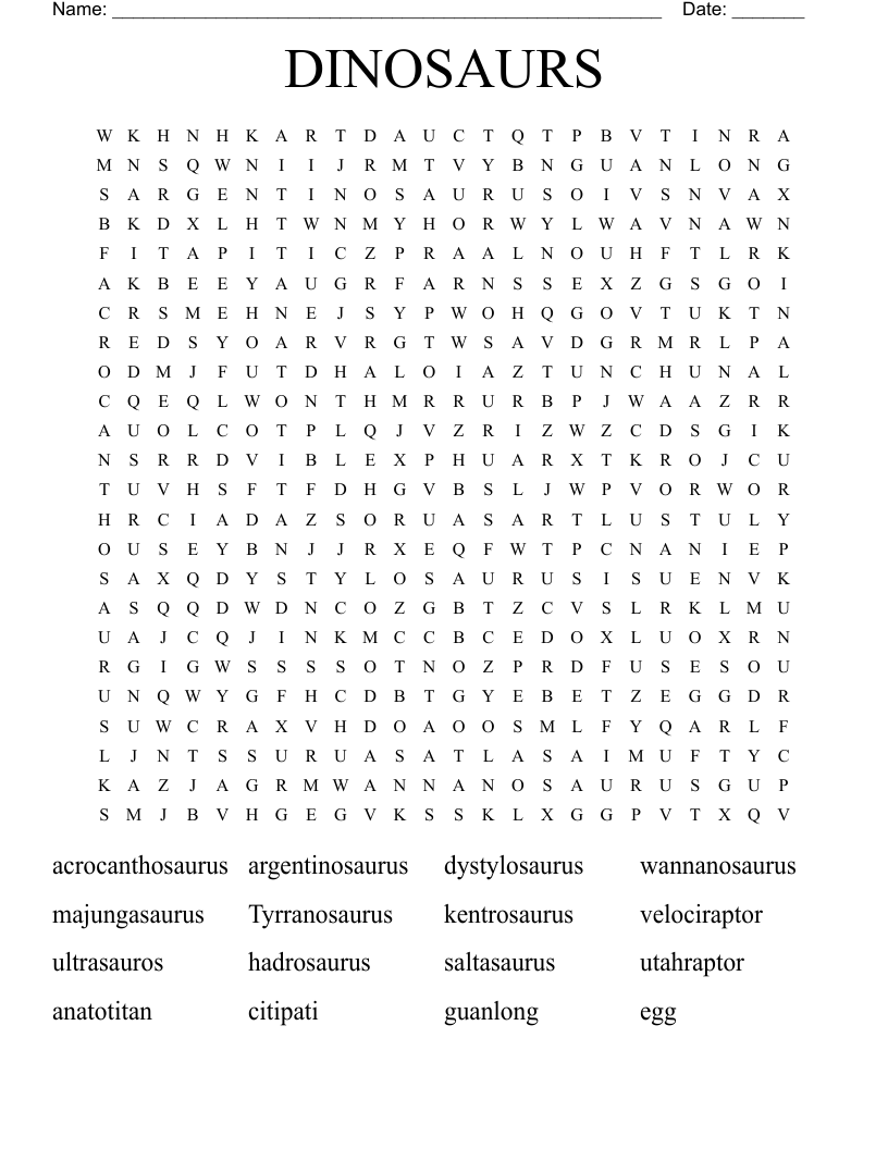 DINOSAURS Word Search