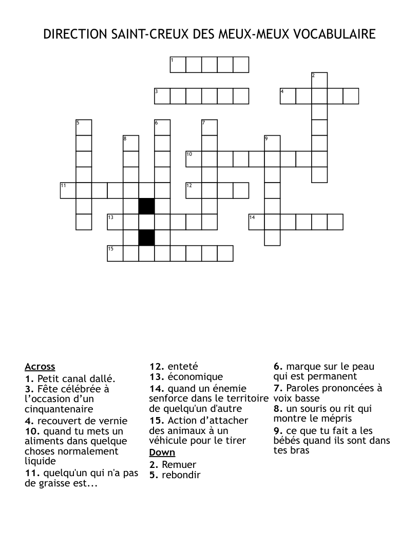 DIRECTION SAINT-CREUX DES MEUX-MEUX VOCABULAIRE Crossword