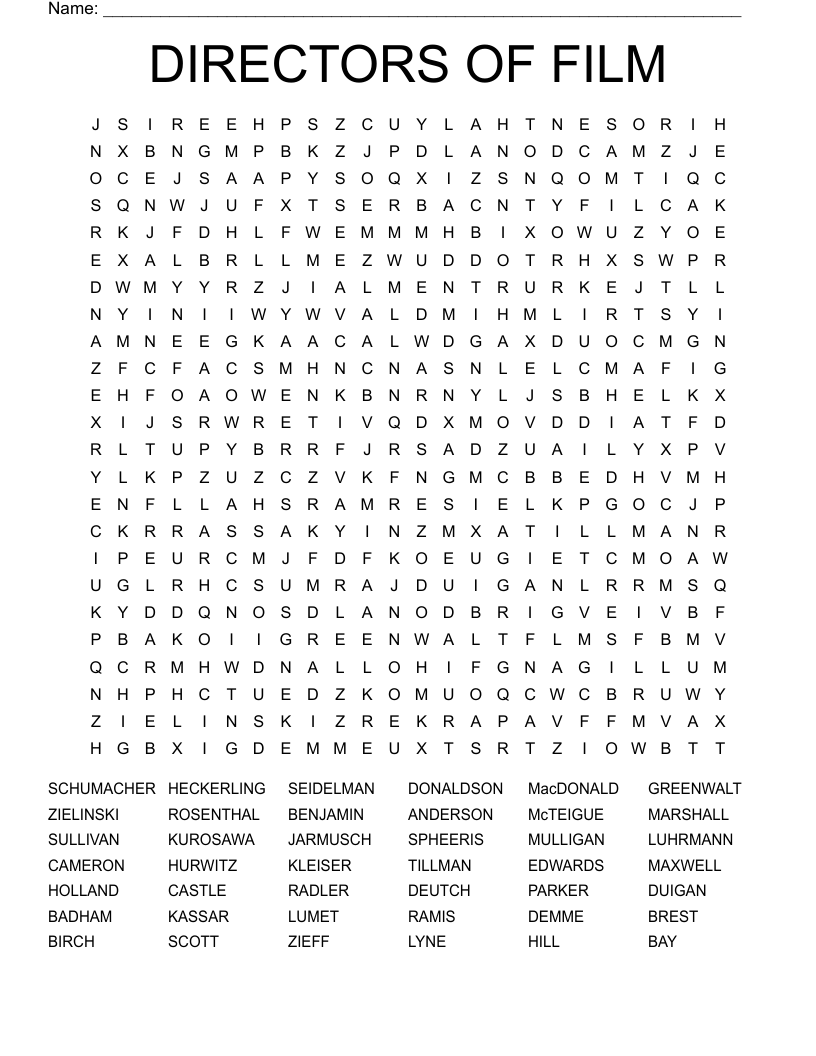 DIRECTORS OF FILM Word Search