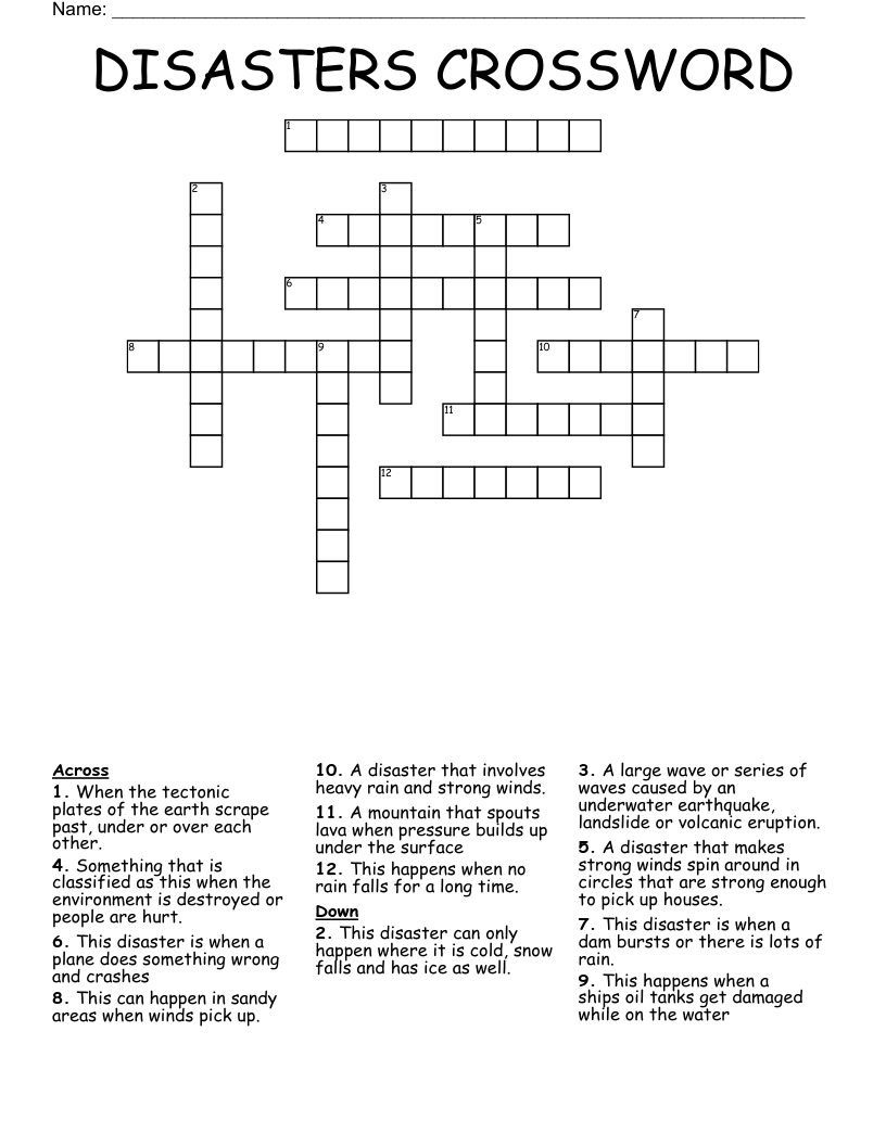DISASTERS CROSSWORD