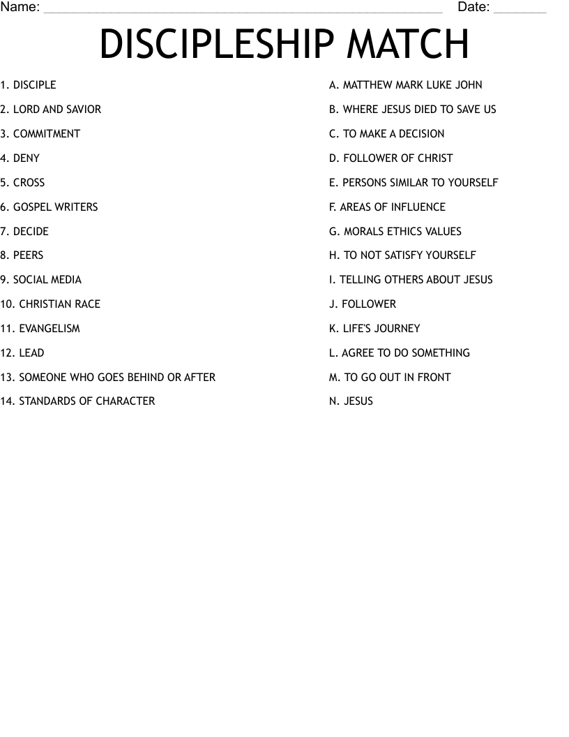 DISCIPLESHIP MATCH Worksheet