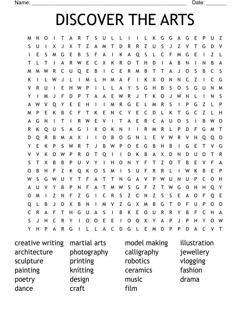 DISCOVER THE ARTS Word Search