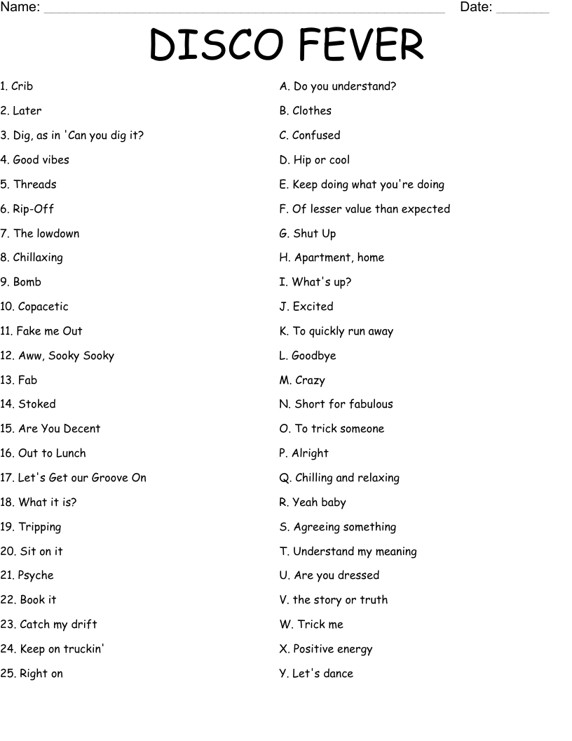 DISCO FEVER Worksheet