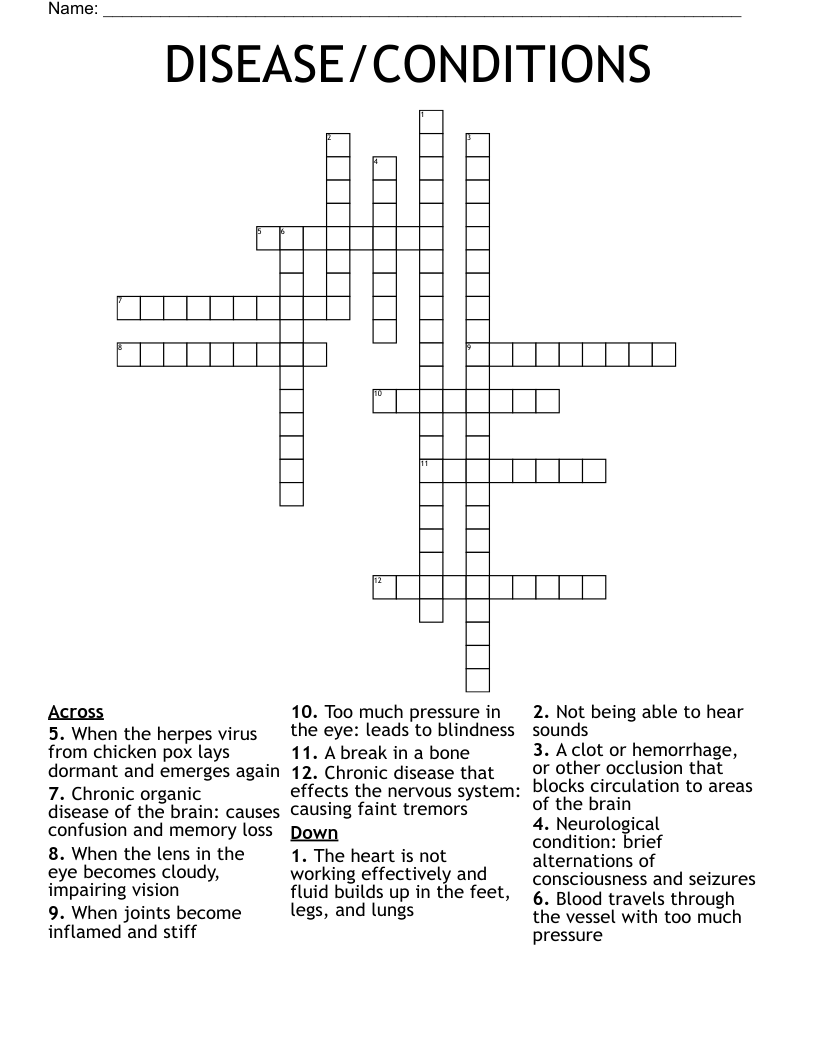 DISEASE/CONDITIONS Crossword