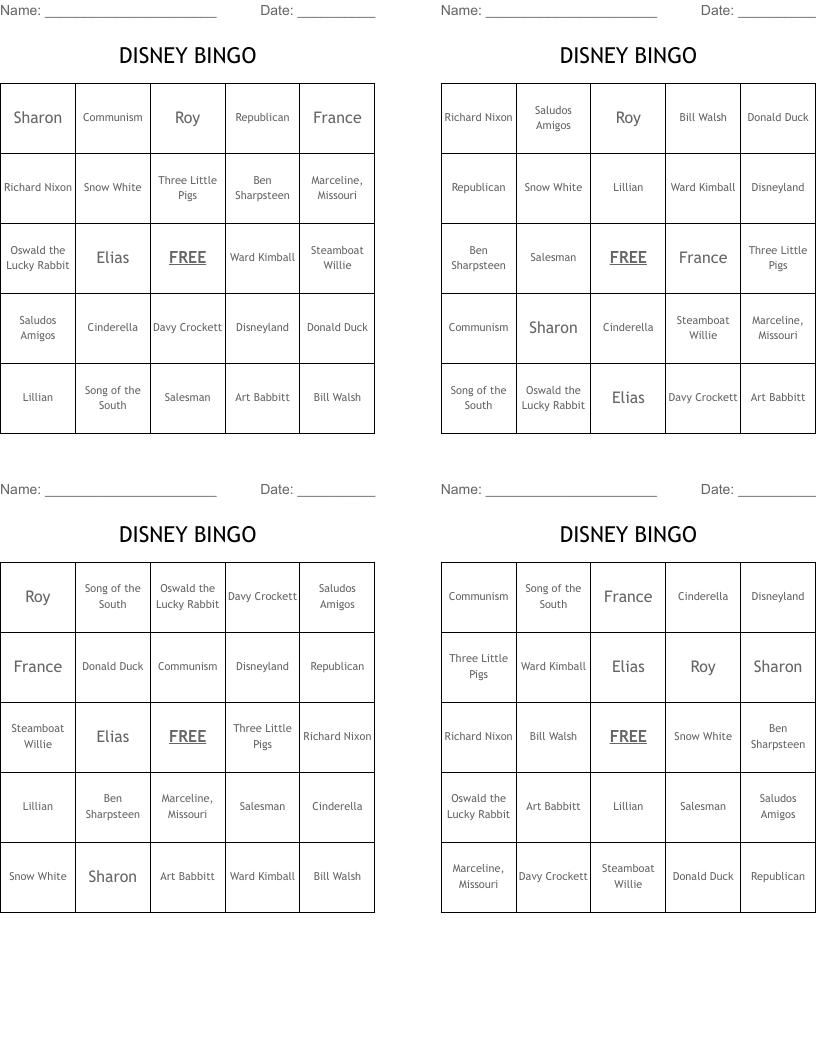 DISNEY BINGO