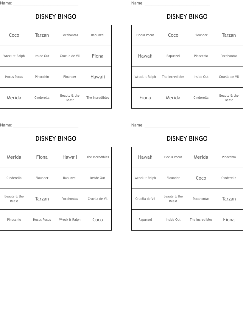 DISNEY BINGO 
