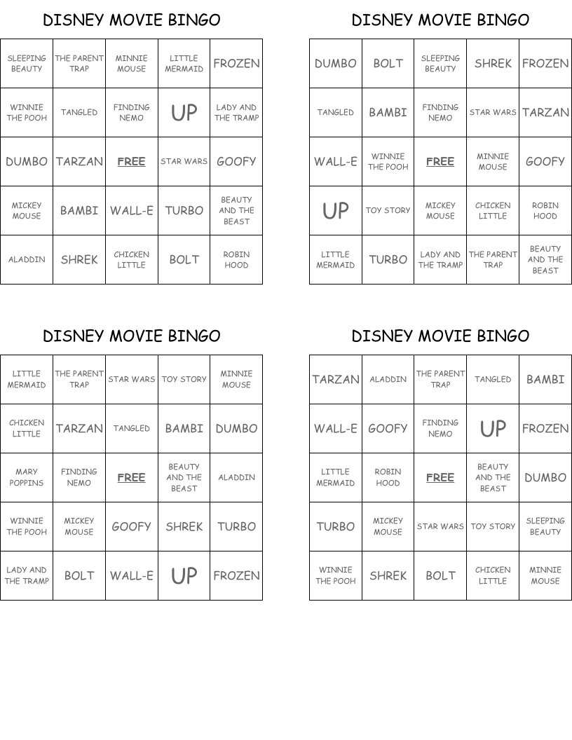 DISNEY MOVIE BINGO