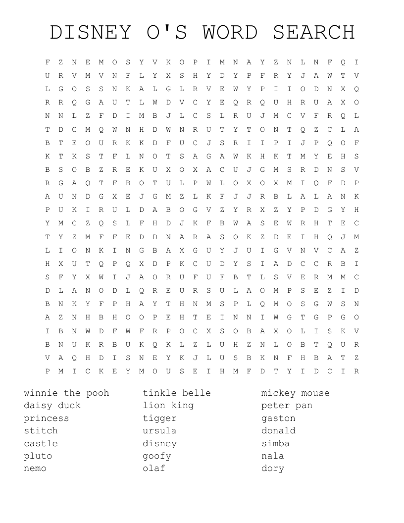 DISNEY O'S WORD SEARCH 