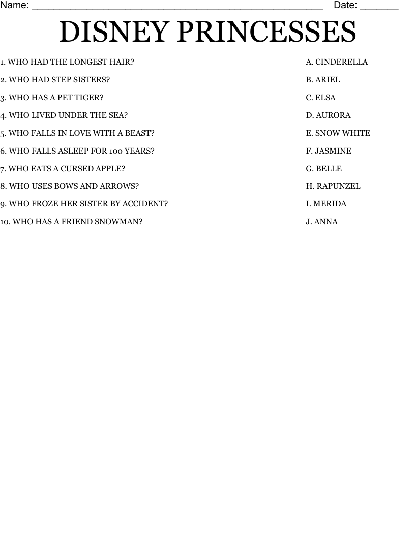 DISNEY PRINCESSES Worksheet