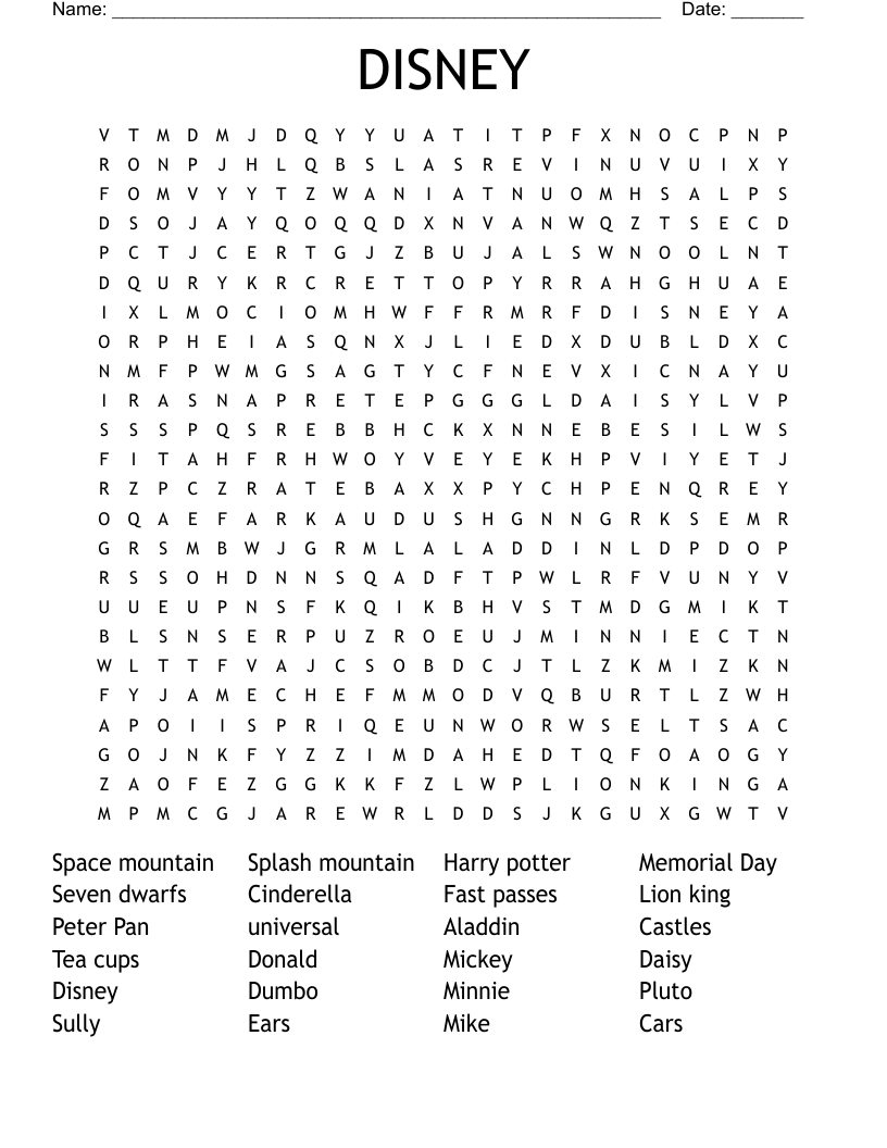 DISNEY  Word Search