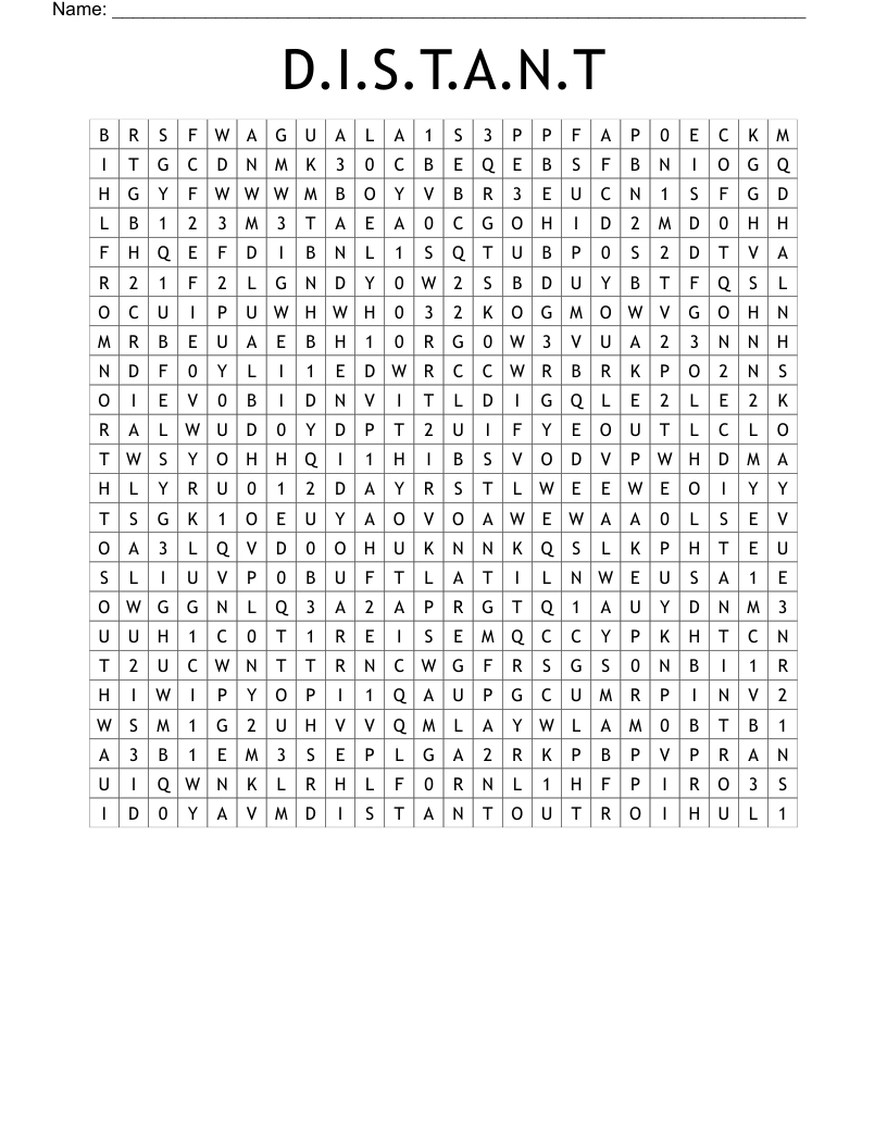 D.I.S.T.A.N.T  Word Search