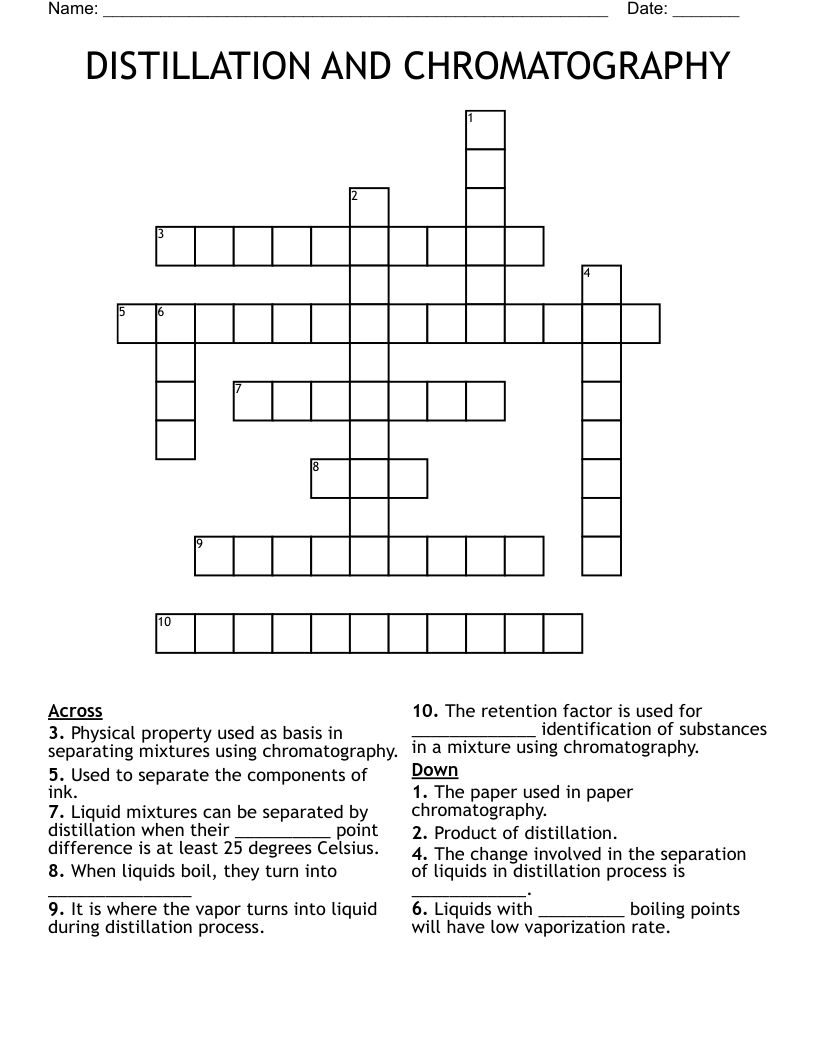 DISTILLATION AND CHROMATOGRAPHY Crossword