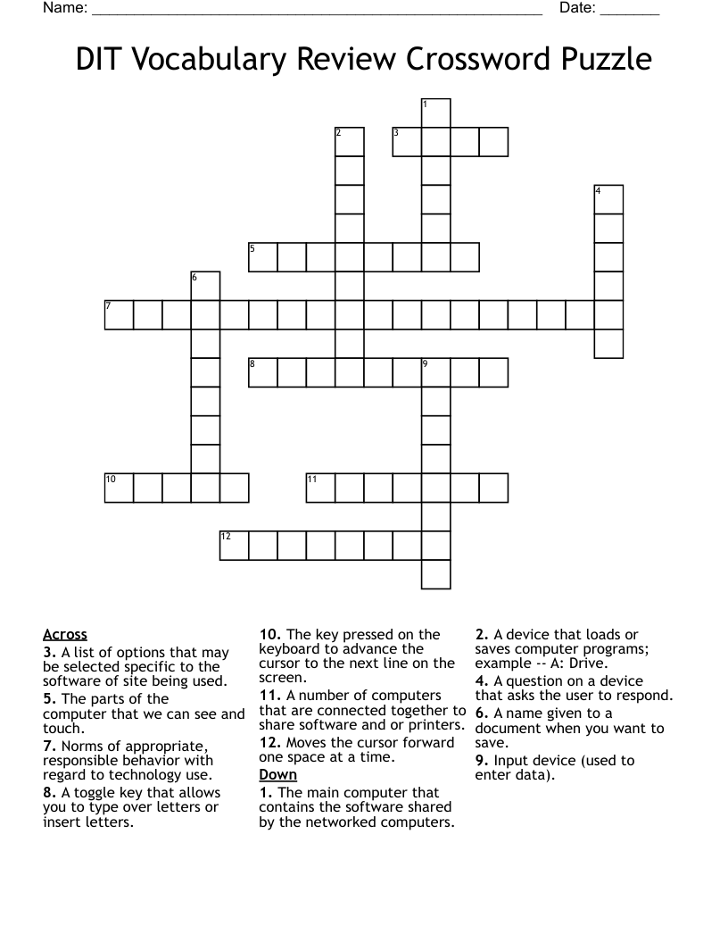 DIT Vocabulary Review Crossword Puzzle