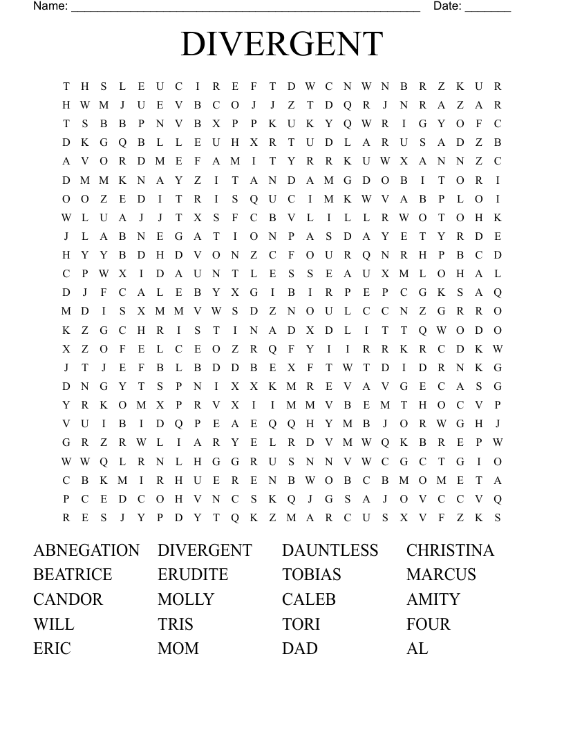 DIVERGENT Word Search