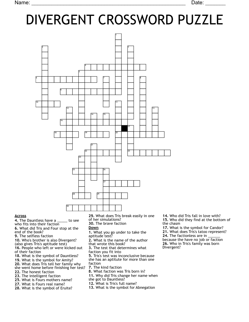DIVERGENT CROSSWORD PUZZLE