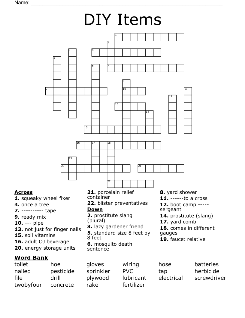 DIY Items Crossword