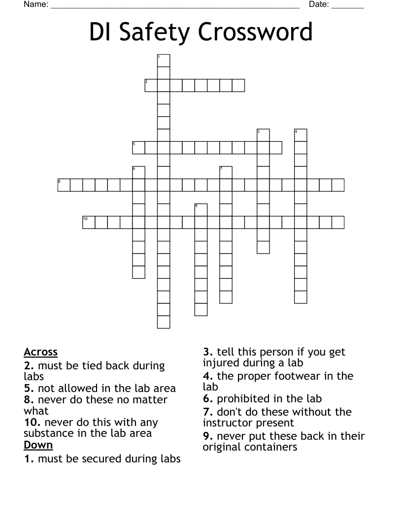 DI Safety Crossword 