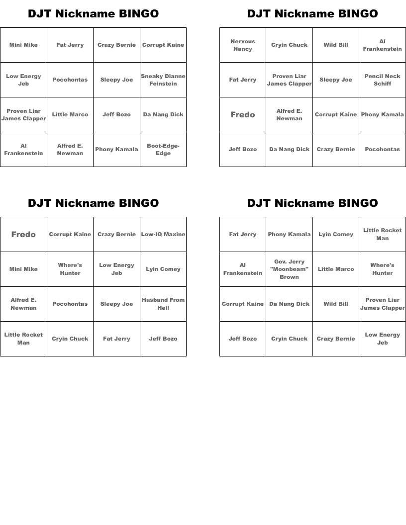 DJT Nickname BINGO