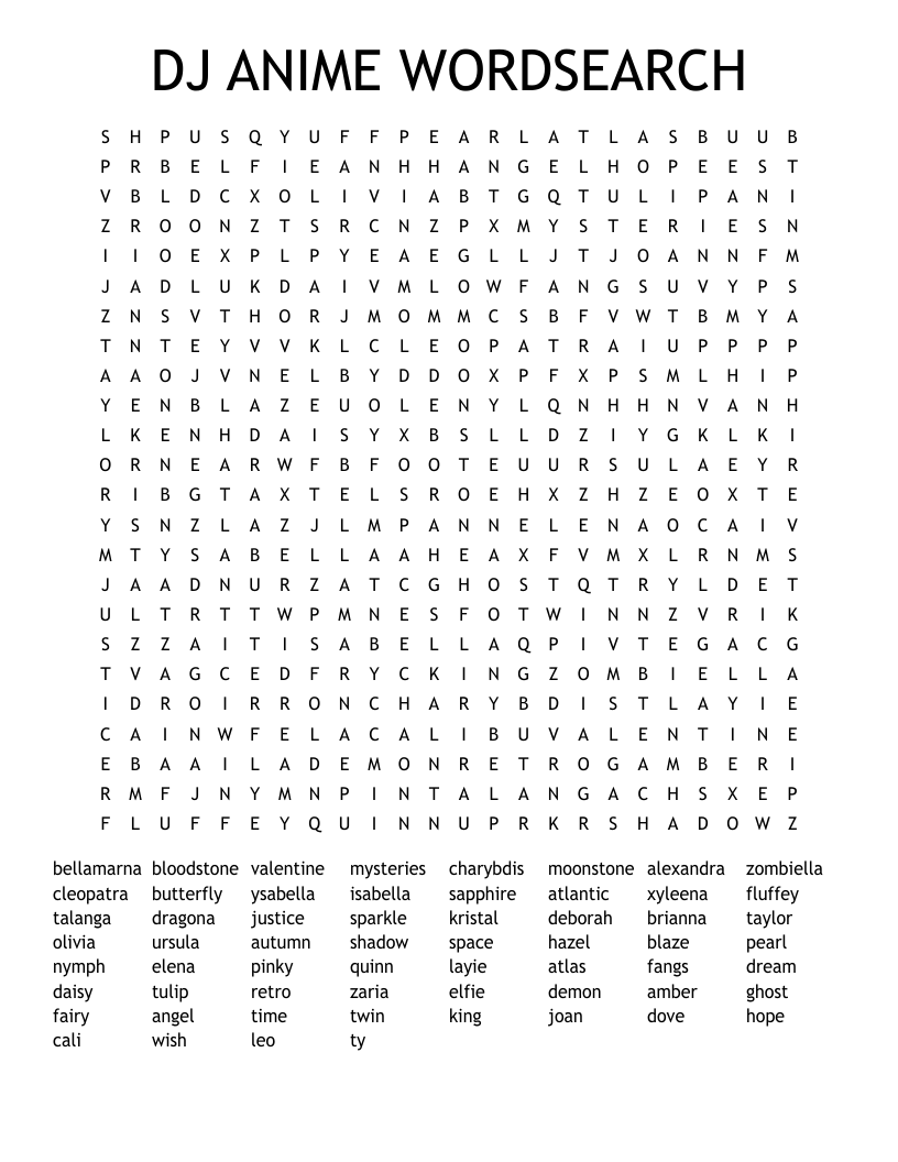 DJ ANIME WORDSEARCH