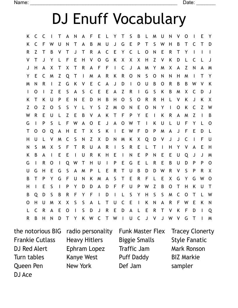DJ Enuff Vocabulary Word Search