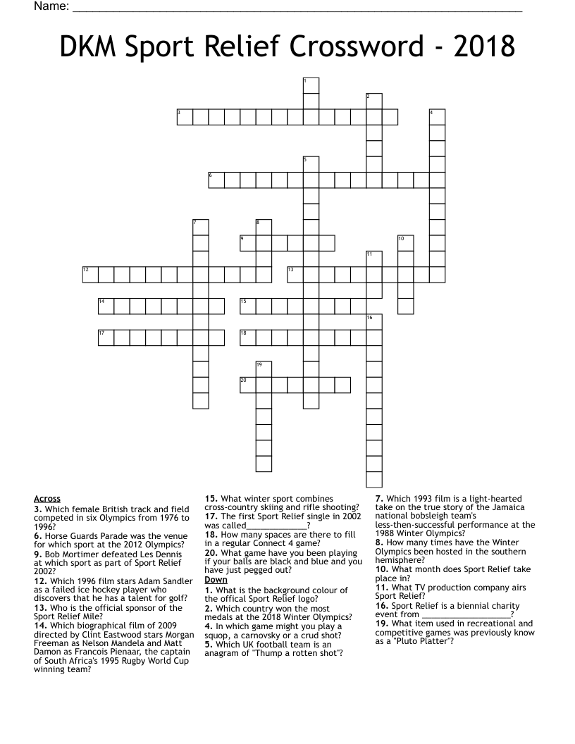DKM Sport Relief Crossword - 2018