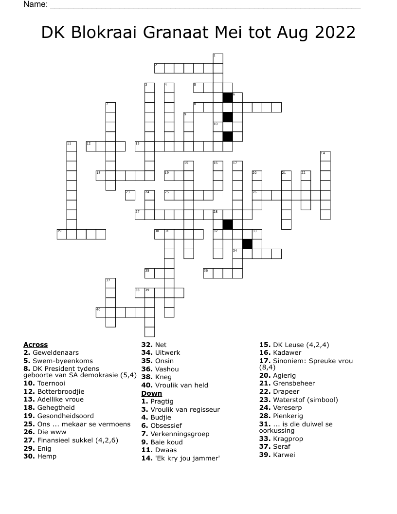 DK Blokraai Granaat Mei tot Aug 2022 Crossword