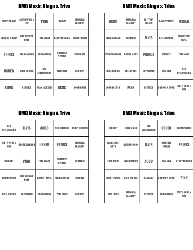 DMD Music Bingo & Triva