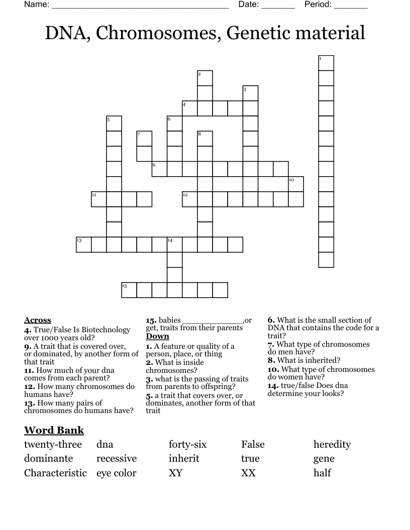 DNA, Chromosomes, Genetic material  Crossword