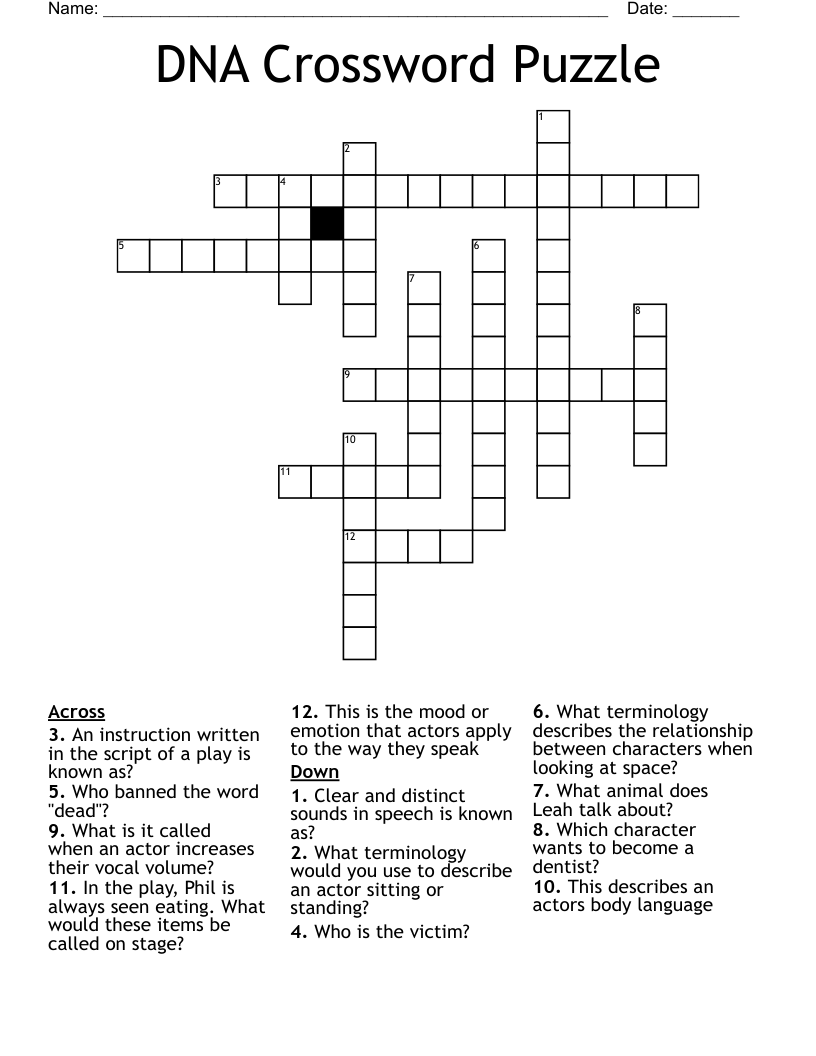 DNA Crossword Puzzle