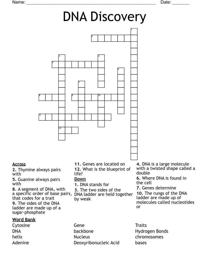 DNA Discovery Crossword