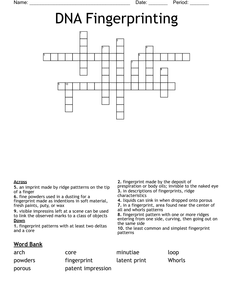 DNA Fingerprinting  Crossword
