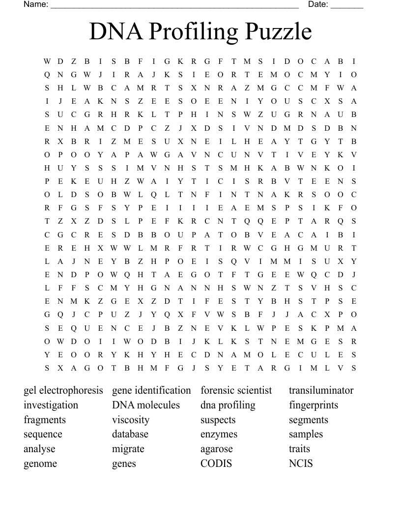 DNA Profiling Puzzle Word Search