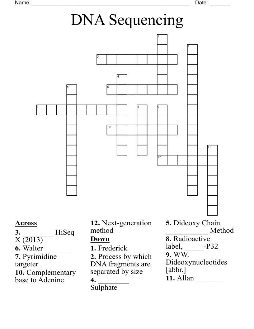 DNA Sequencing Crossword