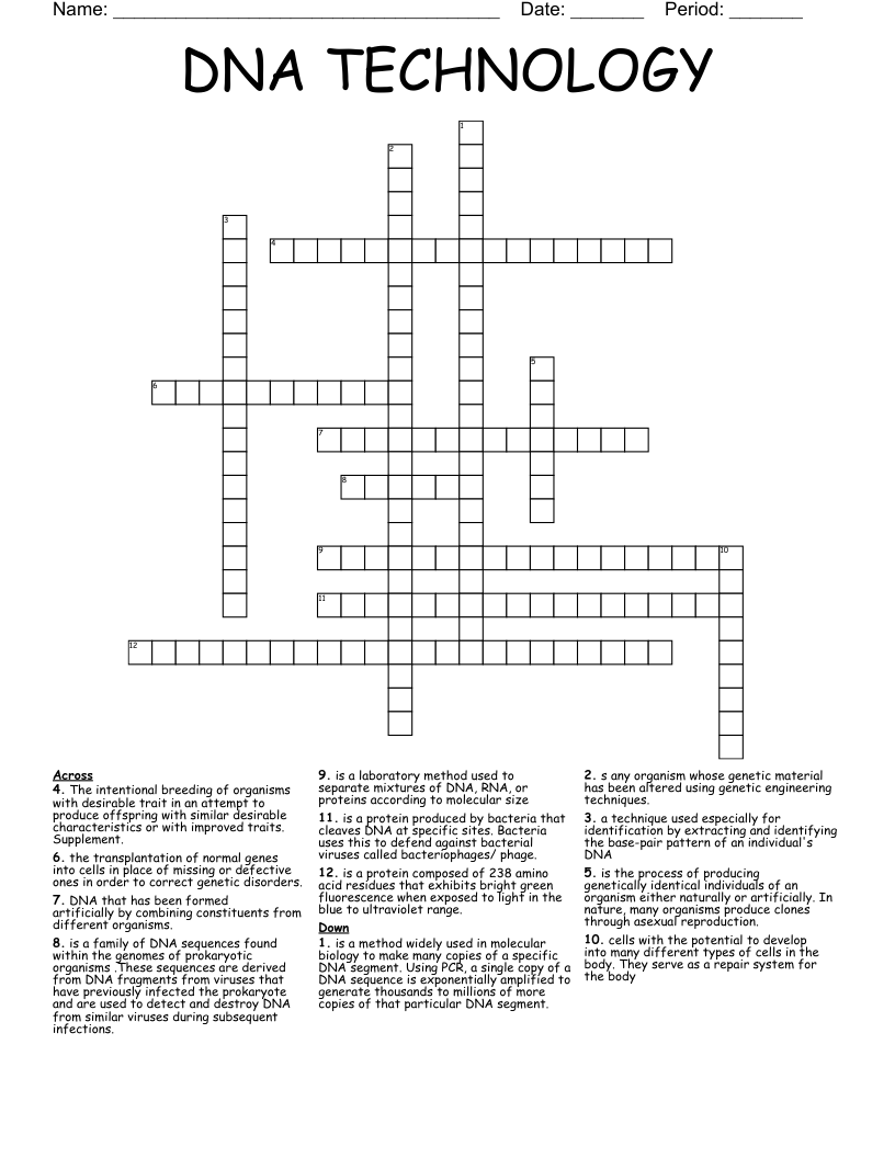 DNA TECHNOLOGY Crossword