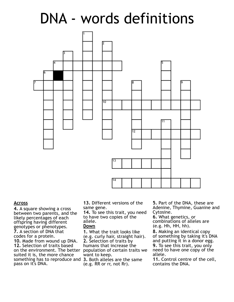 DNA - words definitions  Crossword