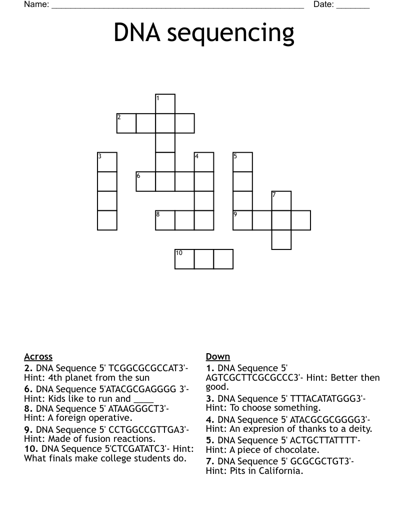 DNA sequencing  Crossword
