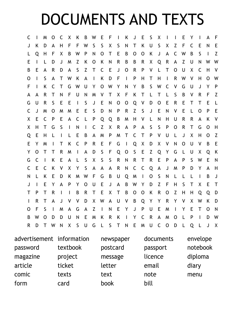 DOCUMENTS AND TEXTS Word Search