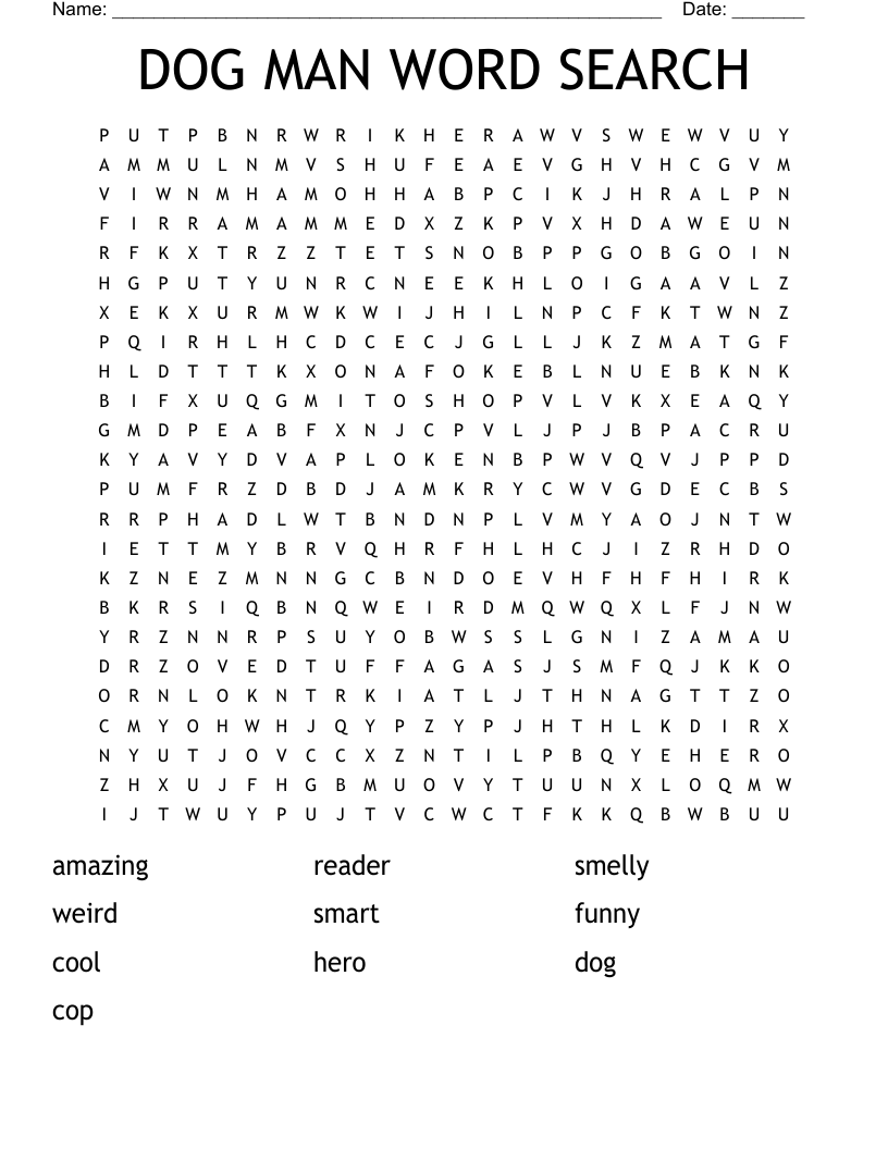 DOG MAN WORD SEARCH
