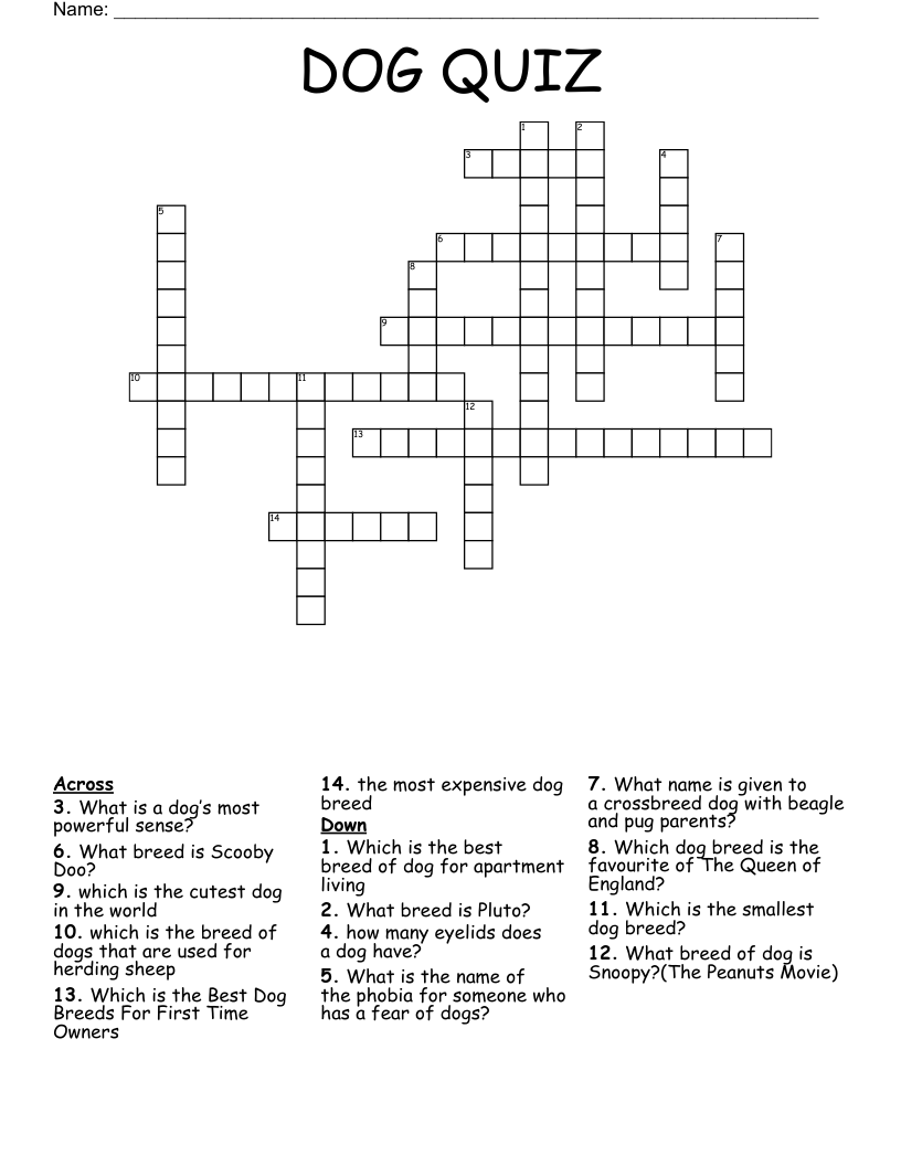 DOG QUIZ Crossword
