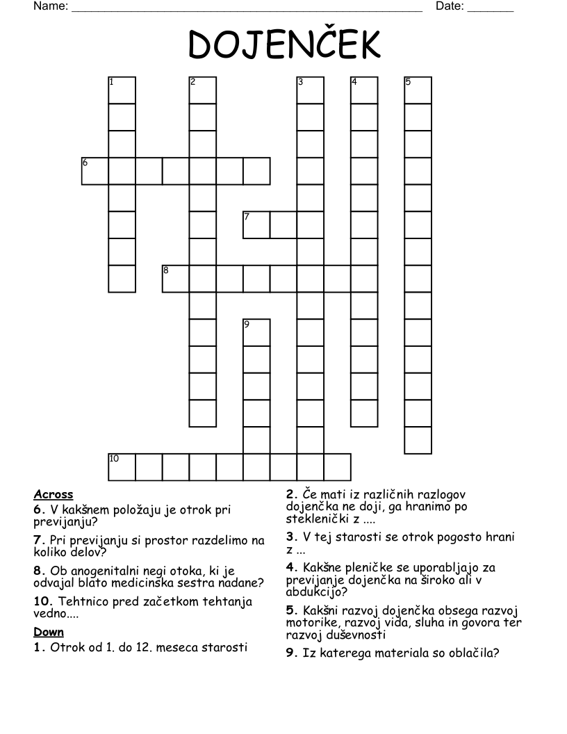 DOJENČEK Crossword