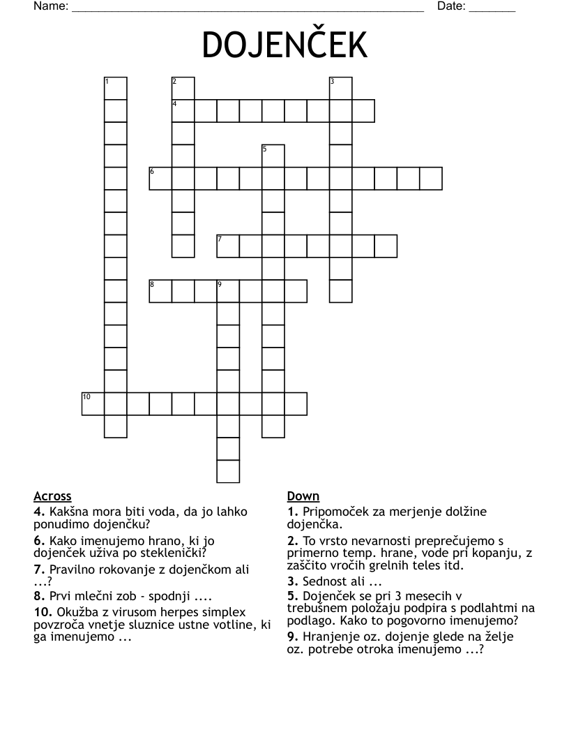 DOJENČEK Crossword