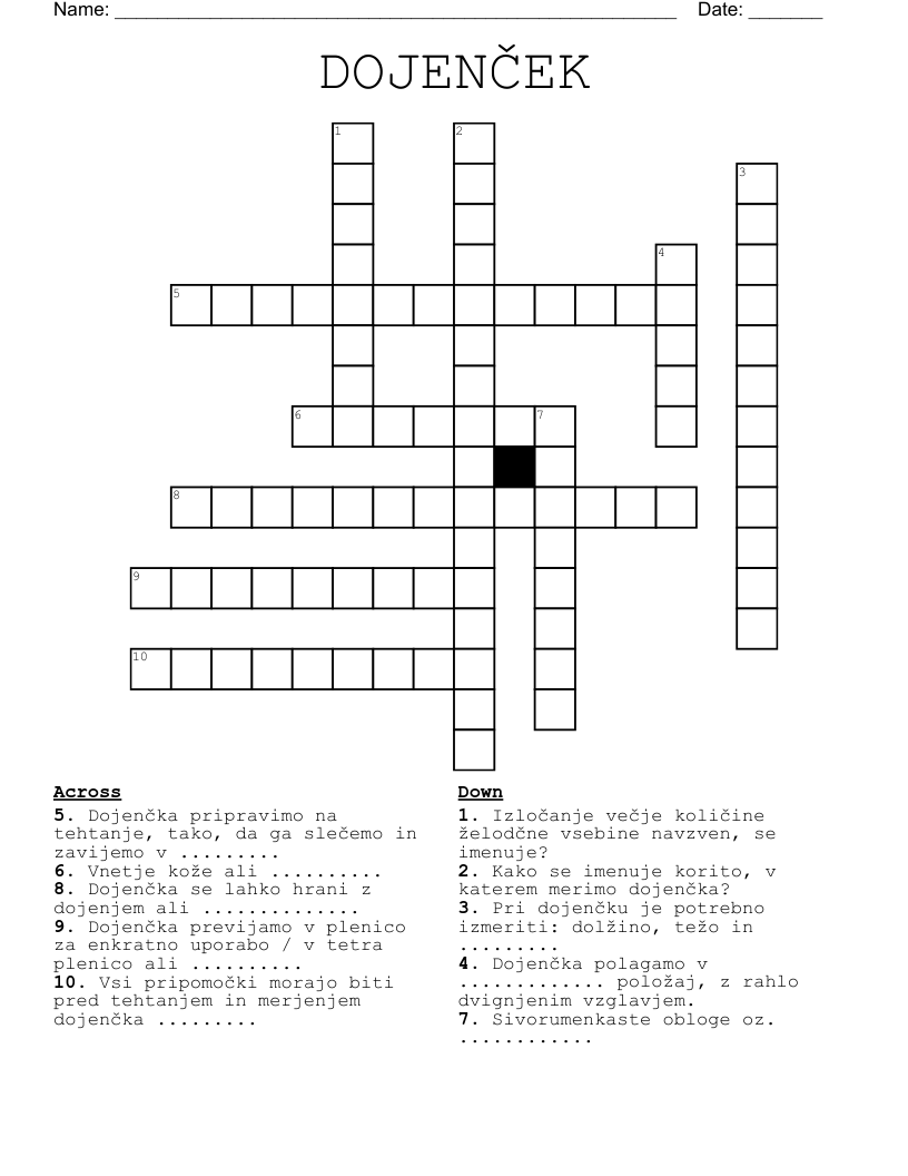 DOJENČEK Crossword