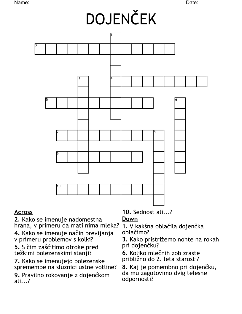 DOJENČEK Crossword
