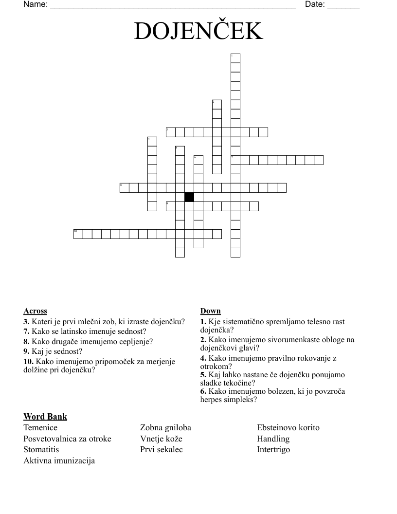 DOJENČEK Crossword